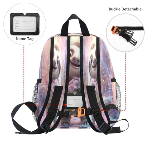 Sinestour Sloth Pink Flowers Toddler Backpack Preschool Kindergarten Backpack for Toddler Boys Girls Schoolbag4