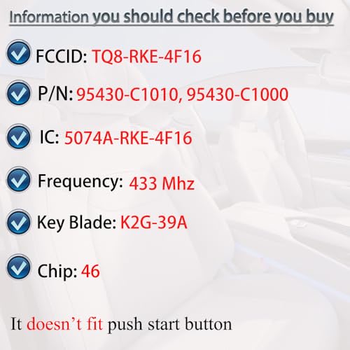 SUPALAND Key Fob Keyless Entry Fits for Hyundai Sonata 2014 2015 2016 2017 Remote Control Flip Key Replacement TQ8-RKE-4F16 95430-C1010 4 Button 46 Chip by SUPALAND - Used condition - Image 2
