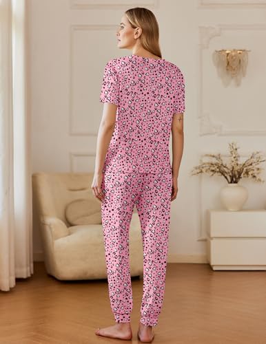 Image of Ekouaer Pajamas for Women Set 2 Pack Lounge Set Short Sleeve Pjs Joggers Long Pants Loungepwear with Pockets