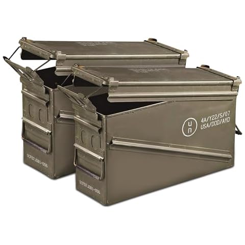 PA120 40mm Ammo Can Holder Box (Matte Olive Drab) 2 Pack - Waterproof Surplus Metal Ammo Storage Box w/Front Metal Latch, Swing-Out Handle, Used Cover