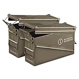 PA120 40mm Ammo Can Holder Box (Matte Olive Drab) 2 Pack - Waterproof Surplus Metal Ammo Storage Box w/Front Metal Latch, Swing-Out Handle, Used