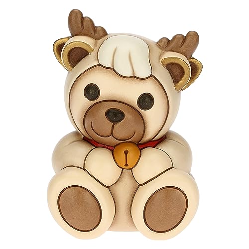 THUN, Teddy Vestito da Renna in Ceramica Decorata a Mano, Versione Media, Addobbo Natalizio, Idea Regalo, 9.5x9x13.2 cm h