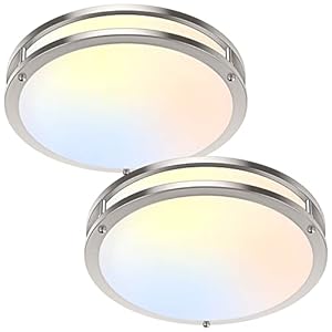 36W LED Ceiling Lights for Bedroom Kitchen, 3600lm Super Bright, Dimmable Flush Mount Light Fixtures 6500K/5000K/4000K/3000K/2700K Adjusted Modern Lamps 2PACK, 13 Inch, Nickle
