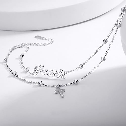 faith Bracelet,S925 Sterling Silver Faith Cross Double Layer Bracelets Christian Jewelry for Women3