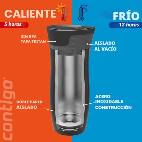 Miniatura 2 de Contigo West Loop Autoseal vaso térmico, vaso aislante de acero inoxidable, termo para café, sin BPA, vaso de viaje antiderrame con tapa de fácil limpieza, mantiene el calor hasta por 5 h, 470 ml