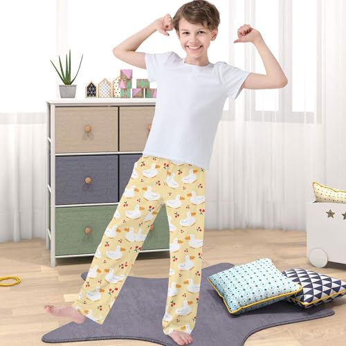 Boy's Pants Cartoon Duck Cherry Light Yellow Jogger Pants Elastic Waist Long Bottoms Trousers with Pocket 6-14 Years4