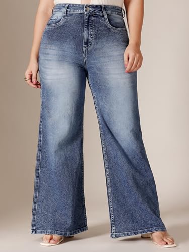 Image of Miss Chase A+ Women's Wide-Leg High-Rise Regular-Length Stretchable Shaping Denim Jeans