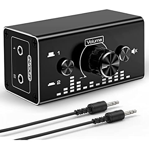 Tendak Bi-Directional 3.5mm Jack Audio Switch Selector 2 In 1 Out / 1 In 2 Out Noiseless Analogue Stereo Audio Switch with Volume Control, Sound Distribution Splitter Box for Speakers Headphones PC Cover