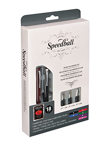 Speedball 002904 Calligraphy Deluxe Fountain Pen Set Pen Set - With 2 Pens, 3 Nibs, And 12 Assorted Ink Cartridges #TOP1