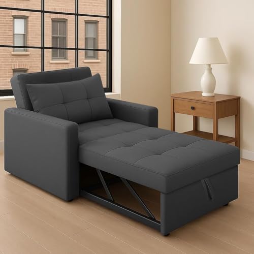 Image of CASASTYLE Trissa 1 Seater Pull-Out Premium Fabric Sofa Cum Bed Sofa Set for Living Room (Dark Grey -Fabric)