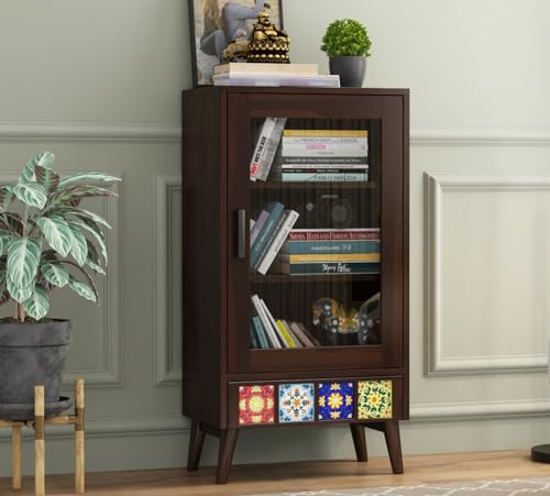 Image of Sheesham Wood Bookcase | Solid Wood Book Shelf for Home Library | Wooden Book Cabinet for Home & Office Living Room (Large, BBslf-Walnut3)