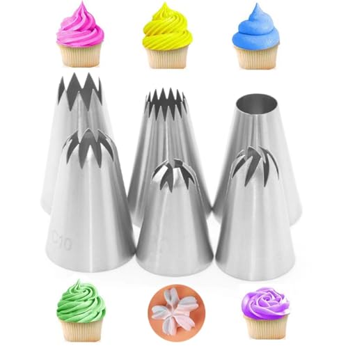 Juego de 6 boquillas grandes for repostería de acero inoxidable for glaseado, ideal for decorar pasteles, cupcakes, pasteles y galletas. Boquillas para manga pastelera