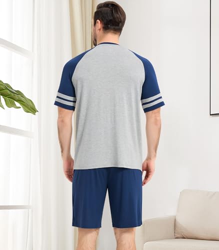 Image of NACHILA Men's Bamboo Viscose Pajamas Set Raglan Short Sleeve Shorts Pjs