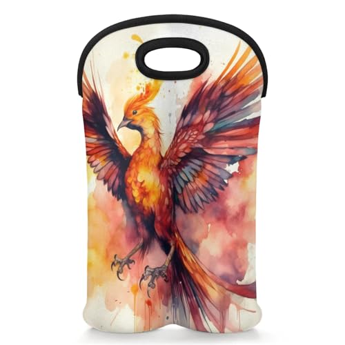 GzLeyigou 2 Bottles Phoenix Wine Bag Sleeve Totes Bird Neoprene Protective Wine Carrier Bag for Wine,Water, Champagne, Beer, Baby Bottles,Gift 14.5 x 10 Inches
