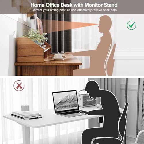 4 EVER WINNER Home Office Desk with Drawers, 47\'\' Computer Desk with Monitor Stand, Wooden Executive Desk with Drawers, Study Desk for Small Spaces, Walnut