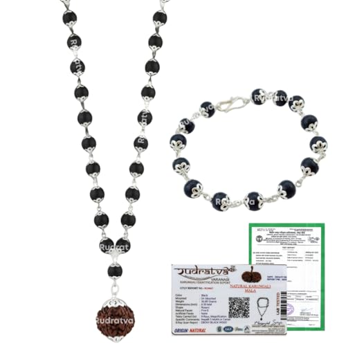 Image of Original Karungali Mala with 7 Mukhi Rudraksha Pendant & Karungali Bracelet Combo | 8mm 54+1 Beads | Lab Certified | Ebony Wood Spiritual Set for Positivity, Protection & Meditation | Unisex