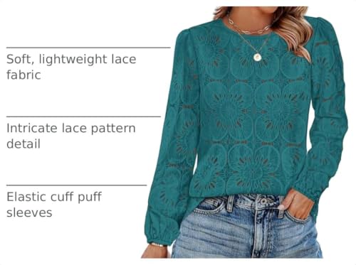 Image of OFEEFAN Blouses for Women Dressy Casual Spring Tops 2026 Summer Outfits Flower Lace Crochet Long Sleeve Shirts