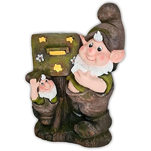 Wichtelstube-Kollektion XXL Gartenzwerge am Briefkasten, Solar LED Beleuchtung Garten Dekofigur Gartenzwerg groß 43cm hoch Cover