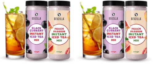 Image of Bevzilla Blackcurrant & Peach Passion Instant Ice Tea Powder - 400g x 2 | Summer Refreshing Iced Tea Drink| Quick & Easy to Prepare (Pack of 2)