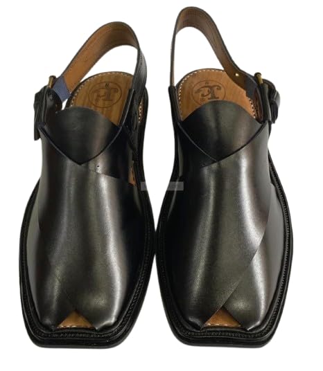 Handmade Black Leather Peshawari Chappal: Traditional Gents Sandals