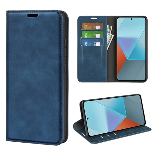 Cover per Xiaomi Redmi Note 13 Pro 5G POCO X6 5G Custodia a Libro pelle Flip Case Portafoglio con Porta Carte Chiusura Magnetica Interna Silicone Morbido per POCO X6 5G Blu