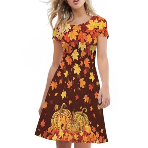 Image of HUGS IDEA Womens Puffy Swing Midi Dress Round Neck Short Sleeve Party A-Line Dresses