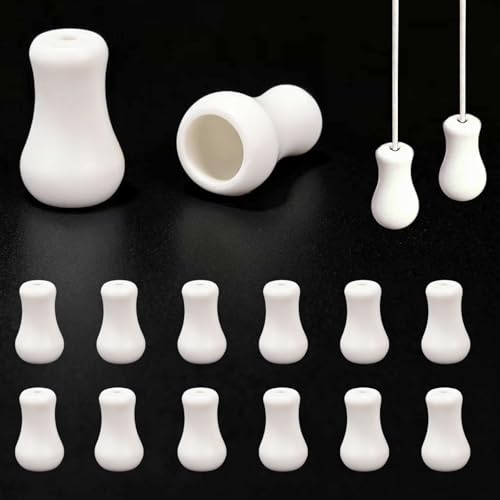 Image of Cord Knob Tassels 12 Pack, Blind Plastic Pull Cord Tassel Knobs Replacement | White Cord Knobs Drops Pull End for Window Blinds Roman Shades Curtain Crafts Drawstring Tassels
