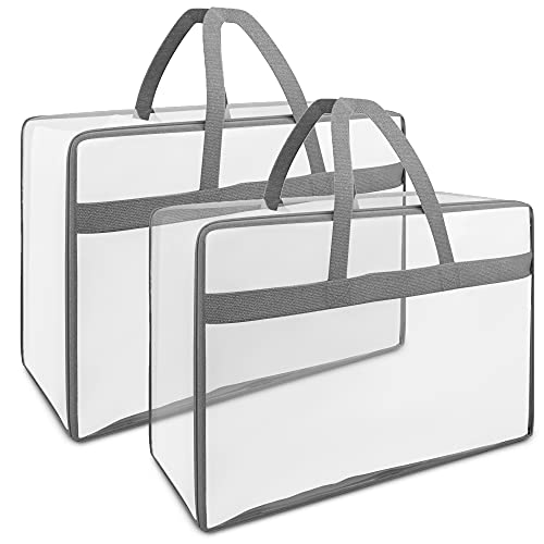 LIVIVO Set of 2 Clear PVC Storage Bags Boxes Organiser With Zips X-Large - Great for Storing Duvets Blankets, Bedding, Clothes Towels, Sweaters Toys - Under Bed Closet Wardrobe Box