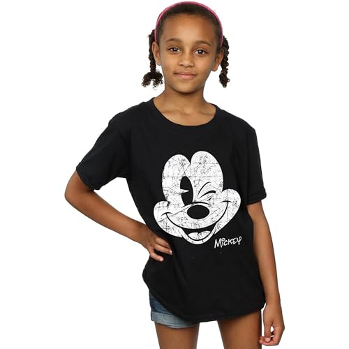 Image of Disney Girls Mickey Mouse Distressed Face T-Shirt 9-11 Years Black
