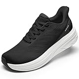 Womens Easy On Walking Shoes Lace Up Comfortable Tennis Shoes with Roomy Toe Box for Women Breathable Running Sneakers (Black/White, 10.0)