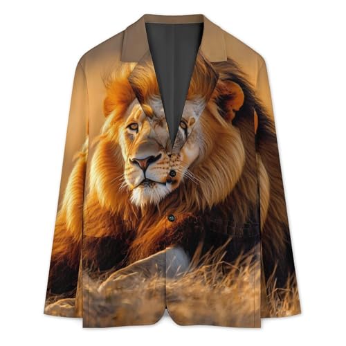 Adult Male Lion Sunset Mens Suit Jacket Lapel Blazers V Neck Button Business Coat Tuxedo for Wedding Party3
