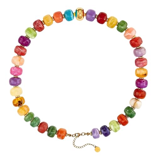 Colorful Chunky Beaded Necklace for Women Boho Statement Choker Trendy Summer Beach Jewelry Resin Acrylic Big Beads Collar Hippie Fashion Accessories Birthday Mothers Day Gift for Her Mom Daughter