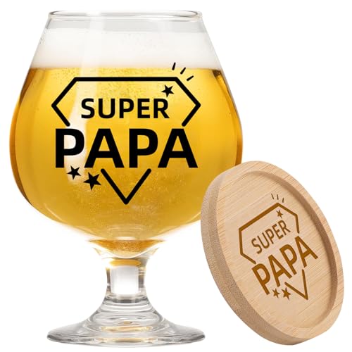 Festa del Papa Idee Regalo Divertenti, Bicchieri da Birra in Vetro 500m con Scritte SUPER PAPA Regali per la Festa del Papa, Bicchiere Birra Personalizzato Papà Regalo Papà Compleanno Natale Utile
