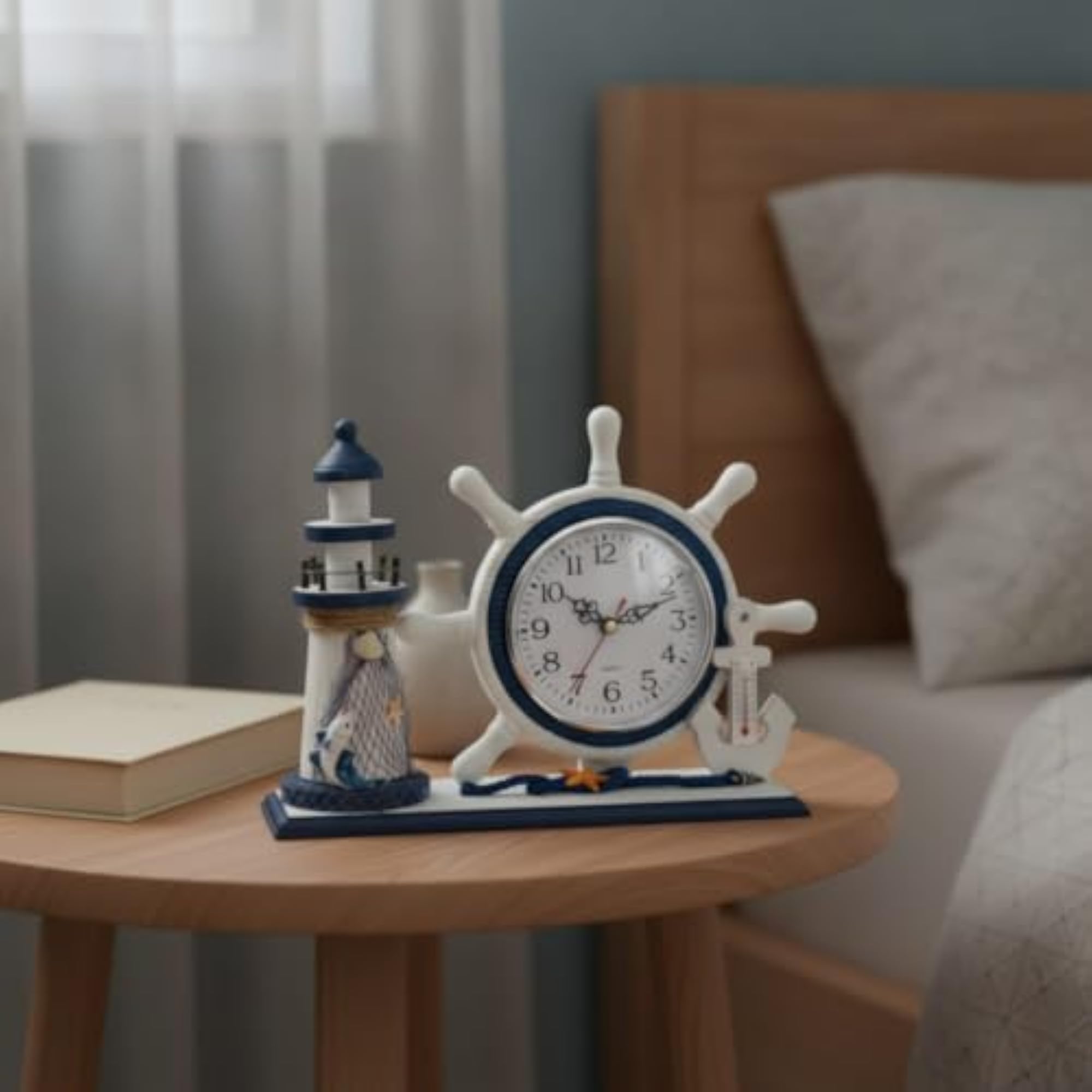 Nautical Ship Wheel Clock, Coastal Design