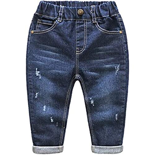 SISAVE Little Baby Boys Girls Elastic Waist Ripped Denim Pants Jeans (Dark Blue, 0-3 Months)