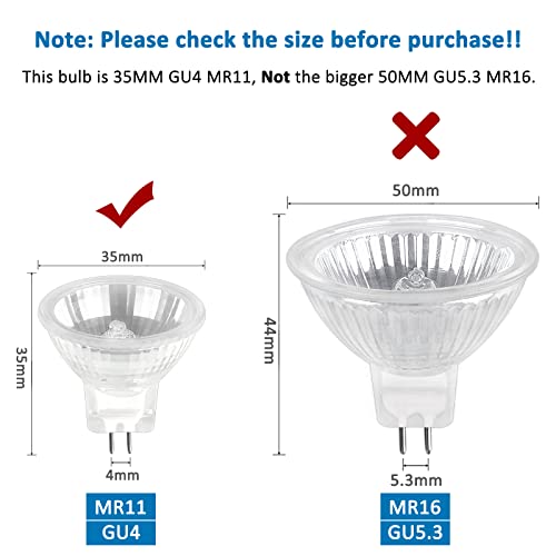 SCNNC MR11 GU4 Halogen Bulbs 20W 12V Dimmable, 250LM Warm White 2700K, GU4 Spotlight Bulbs 2 Pin MR11 for Cabinet Lighting, Landscape Lighting, Pack of 6