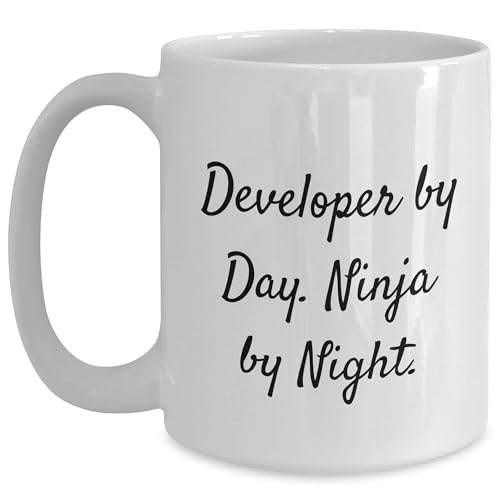Developer By Day, Ninja By Night Gifts for Friends - Funny White Coffee Mug for Christmas
