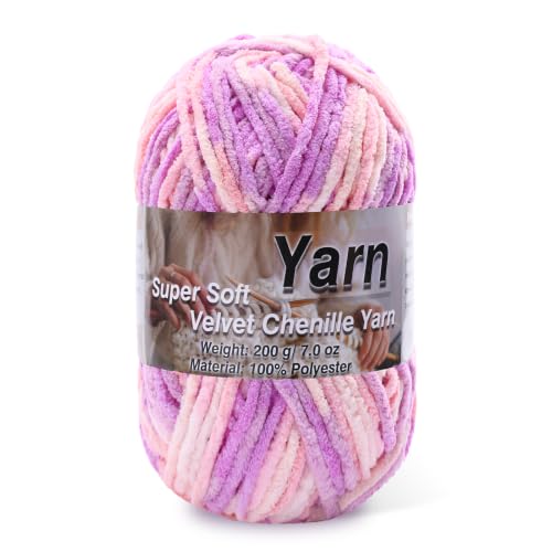 Image of Chunky Chenille Yarn for Baby Blanket Yarn for Crocheting - 7.05oz Super Soft Chenille Plush Yarn - Bulk Thick Yarns Used for Making Scarves, Blankets, Stuffed Animals, DIY Craft (1- Pastel Purple)