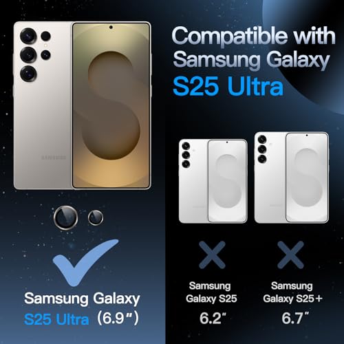 Image of JETech Camera Lens Protector for Samsung Galaxy S25 Ultra 5G, 9H Tempered Glass Metal Individual Ring Cover, Easy Installation Tray, HD Clear, 1 Set (Titanium Gray)
