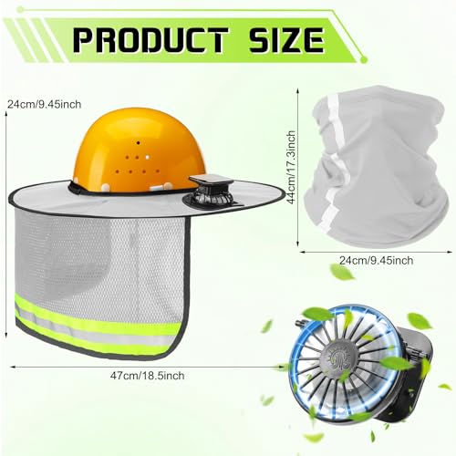 1 Set Sun Hard Hat Shade Full Brim Hard Hat Sun Visor with Solar Fans and Neck Sunshade Cover High Visibility Full Brim Mesh with Reflective Strip, Summer Protection Accessories(Light Gray) - Thumbnail 2