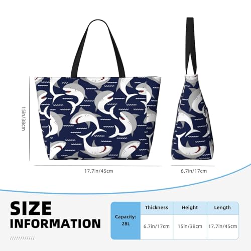 Angry Shark Print Large Beach Tote Bag for Women Extra Large Capacity Sandproof Waterproof Pool Bag Suitable for Swimming Pool Gym Groceries Travel4