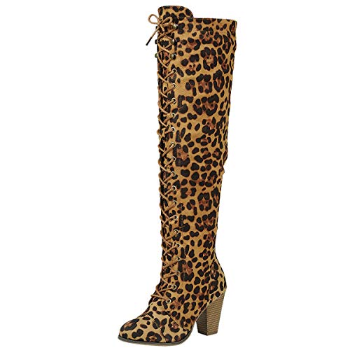 Forever camila-47 womens chunky heel lace up over the knee high r…