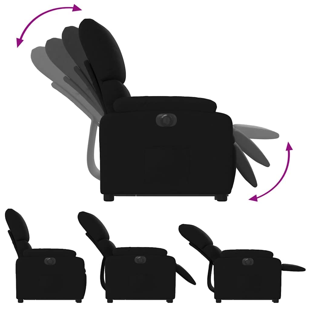 Sillón de relax eléctrico con ayuda para levantarse en tejido negro, respaldo ajustable manual hasta 135 grados, bolsillo lateral y ayuda para levantarse hasta 110 kg