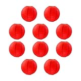 Lanito 紙提灯 赤 お盆 提灯 丸型 紙ちょうちん 10個セット 燈籠 飾り付け ペーパーランタン お盆飾り 新年の装飾/居酒屋/誕生日/結婚式/出店/DIY絵画/装飾用 (20cm)