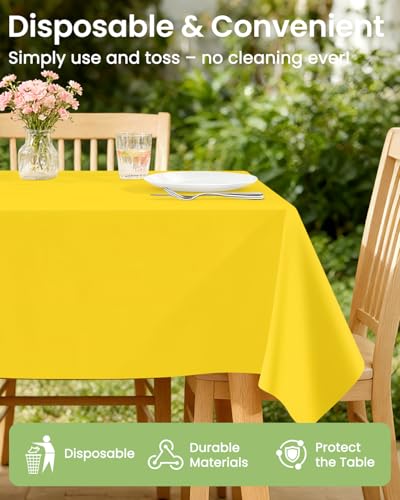 Image of LANLISA 4 Pack Yellow Plastic Table Cloths Disposable, 54 x 108 Inch