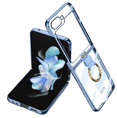 Image of BOUNCEBACK Slim Electroplated Transparent Ring Case /Cover for Samsung Galaxy Z Flip5 / Case Cover for Z Flip 5 - (Clear Blue | Polycarbonate)