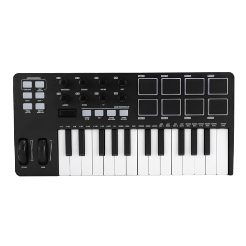 MIDI Controller, 25 Key USB MIDI Keyboard Controller, MIDI Keyboard with DAWs, 8 Backlit Drum Pads, 8 Knobs and Music Production Software Included