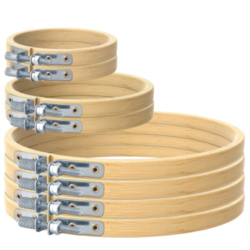 Image of TINDTOP 8 Pieces Embroidery Hoops, Bamboo Frame Circle Cross Stitch Hoop Ring Embroidery Hoops Set for Embroidery and Cross Stitch (3IN*2 + 4IN*2 + 6IN*4)