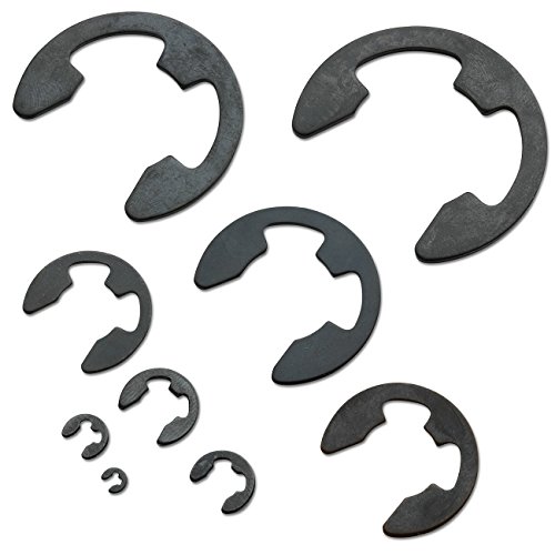 Neiko 50455A E-Clip Assortment Set | 300 Pcs, 9 Sae Sizes, Heat Treated External Retaining Clips, 1/16" - 7/8 Inch | High Carbon Steel Circlip Kit, Anti Walk Washers, Retaining Rings #TOP1