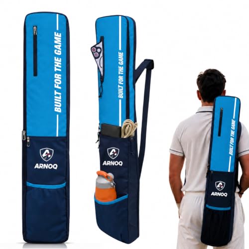Image of Pro Cricket Bat Cover Full Size with Shoulder Strap, Water-Resistant & Lightweight, Quick Acess Pockets for Wooden & Plastic Bats (Blue)